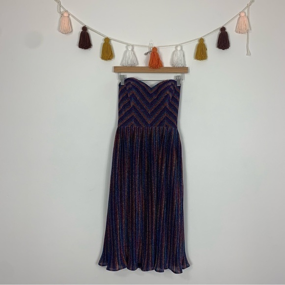 NWT Dress the Population Rosalie Strapless Metallic Chevron Dress Size XS - Picture 2 of 16